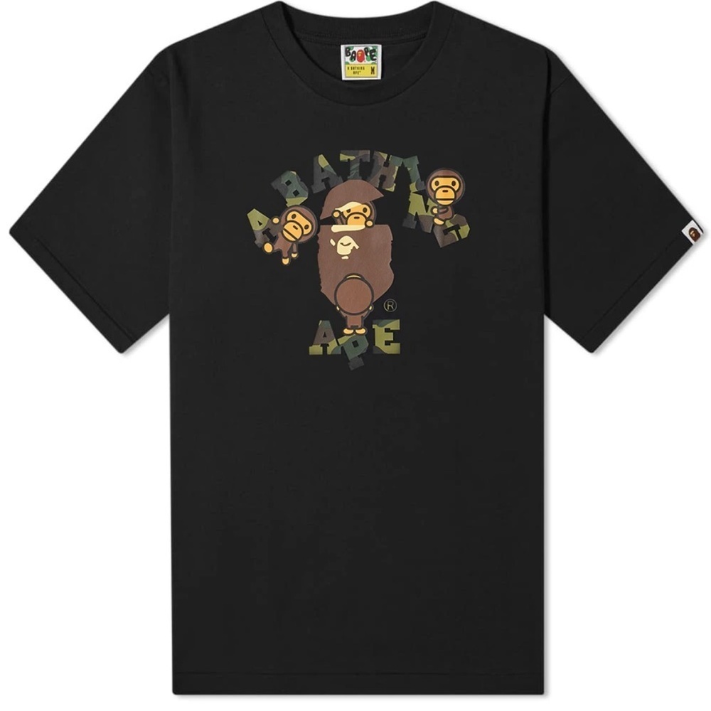 Bape 1st Camo Collegeilo black short sleeve tee large